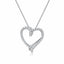 Open Heart Necklace 925 Sterling Silver with Cubic Zirconia Border and Curved Metal Detail