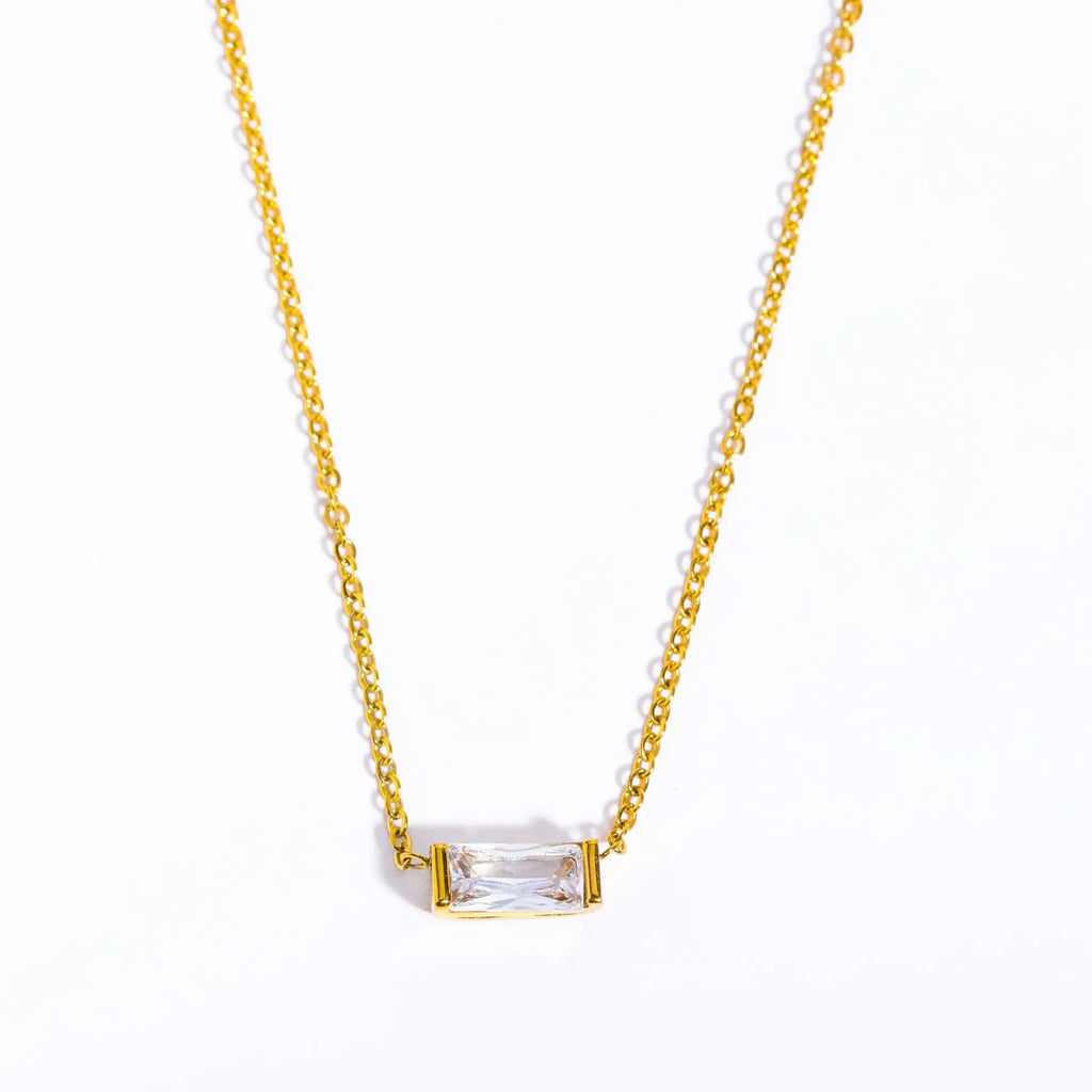 925 Sterling Silver Birthstone Necklace with Rectangular Stone