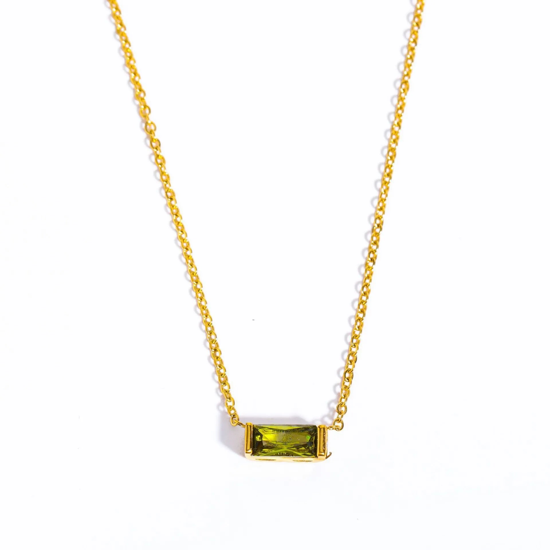 925 Sterling Silver Birthstone Necklace with Rectangular Stone