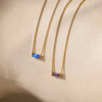 925 Sterling Silver Birthstone Necklace with Rectangular Stone
