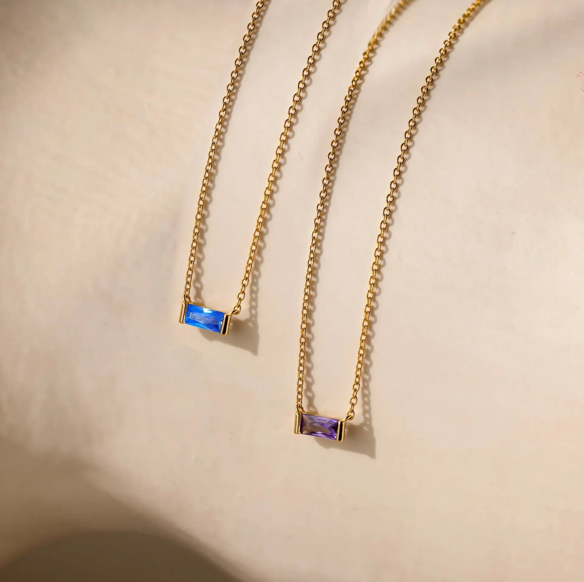 925 Sterling Silver Birthstone Necklace with Rectangular Stone