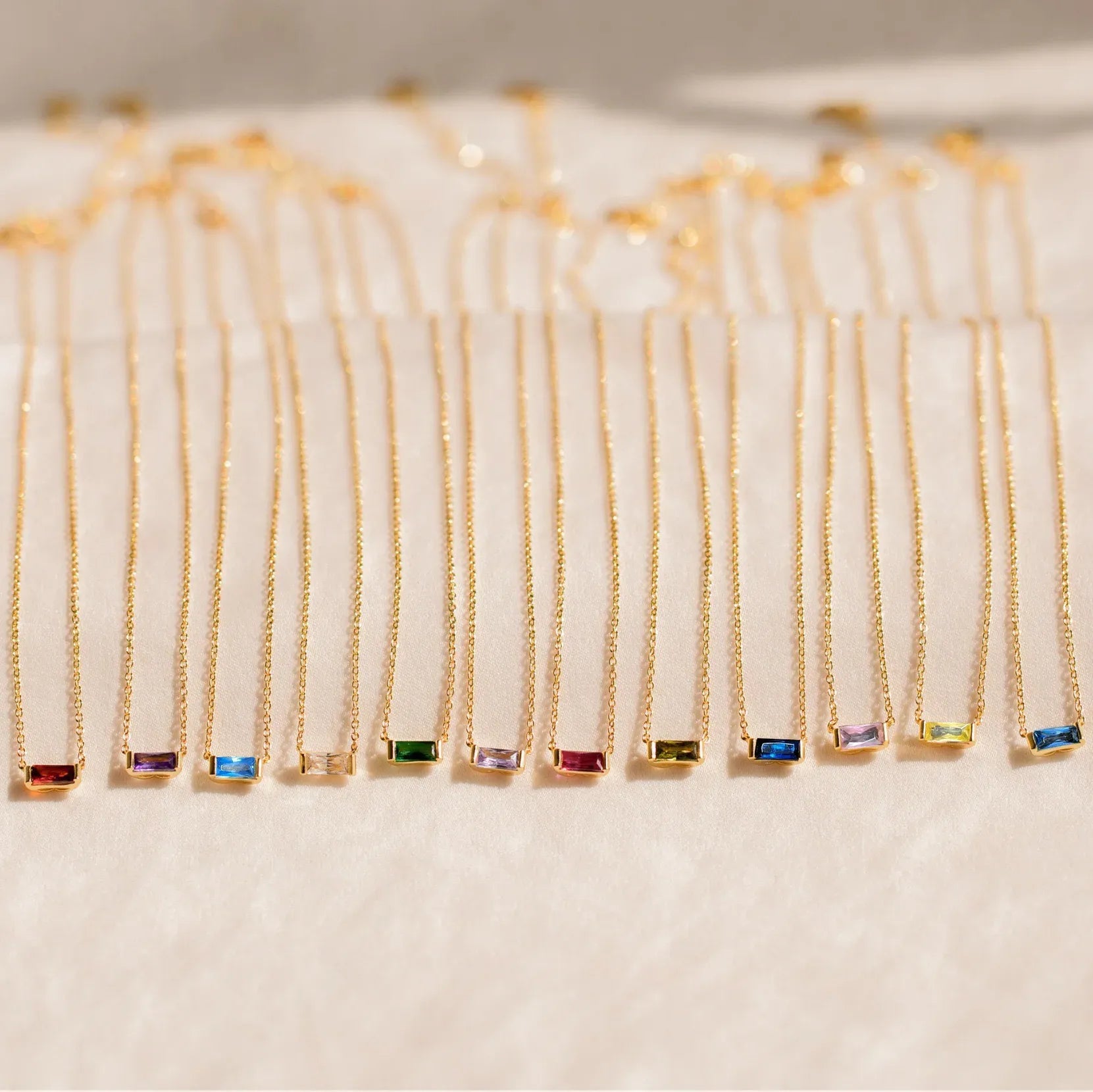 925 Sterling Silver Birthstone Necklace with Rectangular Stone