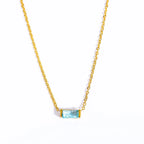 925 Sterling Silver Birthstone Necklace with Rectangular Stone