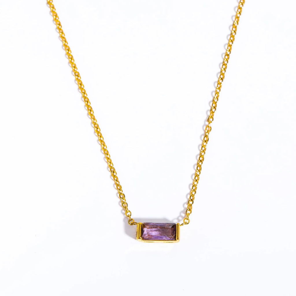 925 Sterling Silver Birthstone Necklace with Rectangular Stone