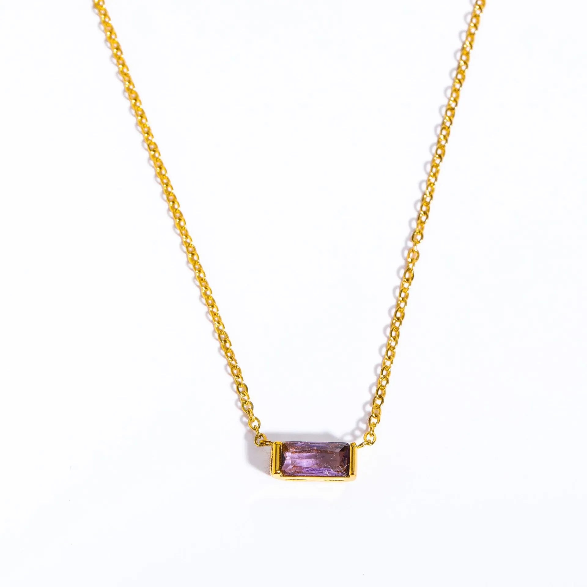 925 Sterling Silver Birthstone Necklace with Rectangular Stone
