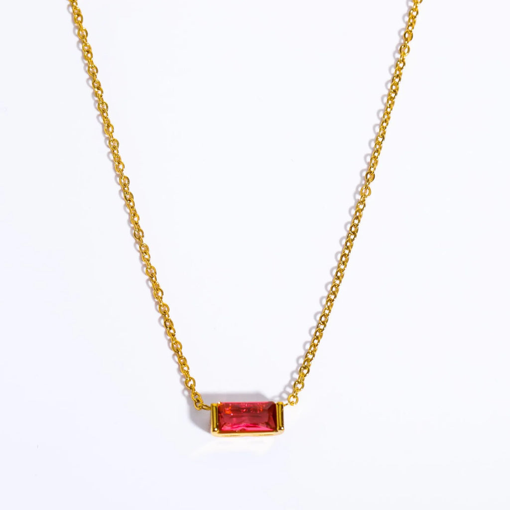 925 Sterling Silver Birthstone Necklace with Rectangular Stone