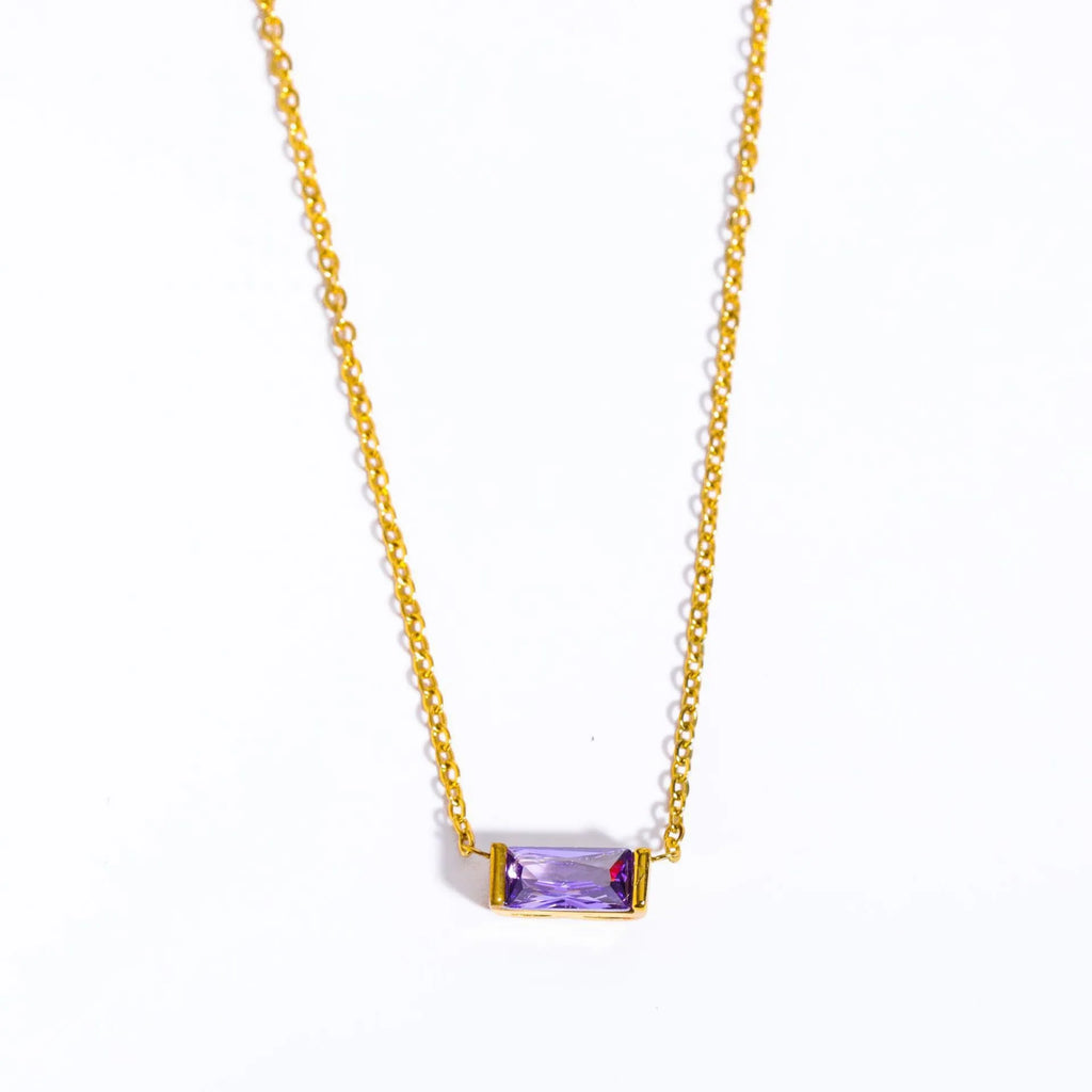 925 Sterling Silver Birthstone Necklace with Rectangular Stone