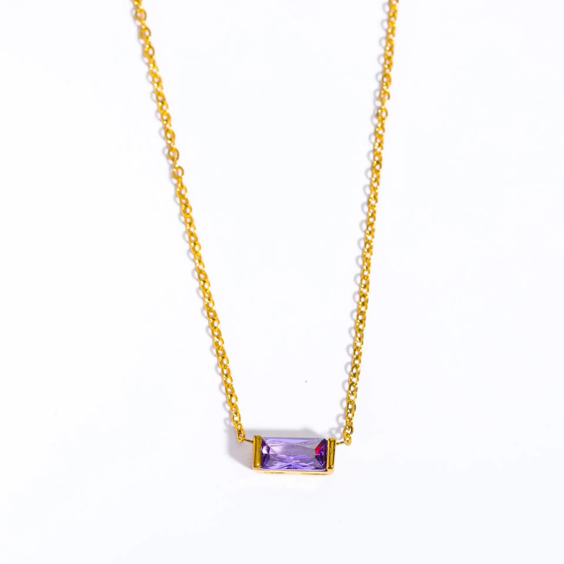 925 Sterling Silver Birthstone Necklace with Rectangular Stone