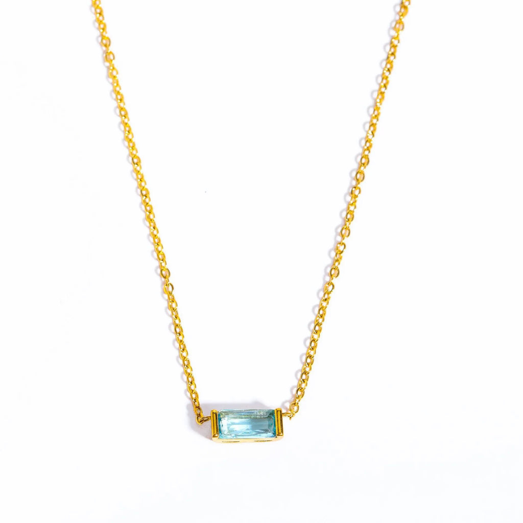 925 Sterling Silver Birthstone Necklace with Rectangular Stone