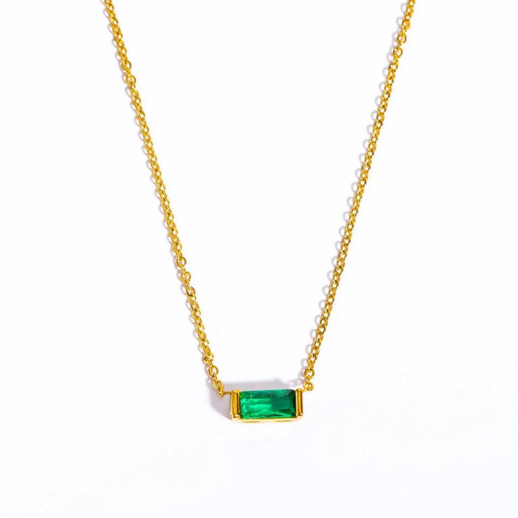 925 Sterling Silver Birthstone Necklace with Rectangular Stone
