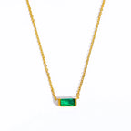 925 Sterling Silver Birthstone Necklace with Rectangular Stone