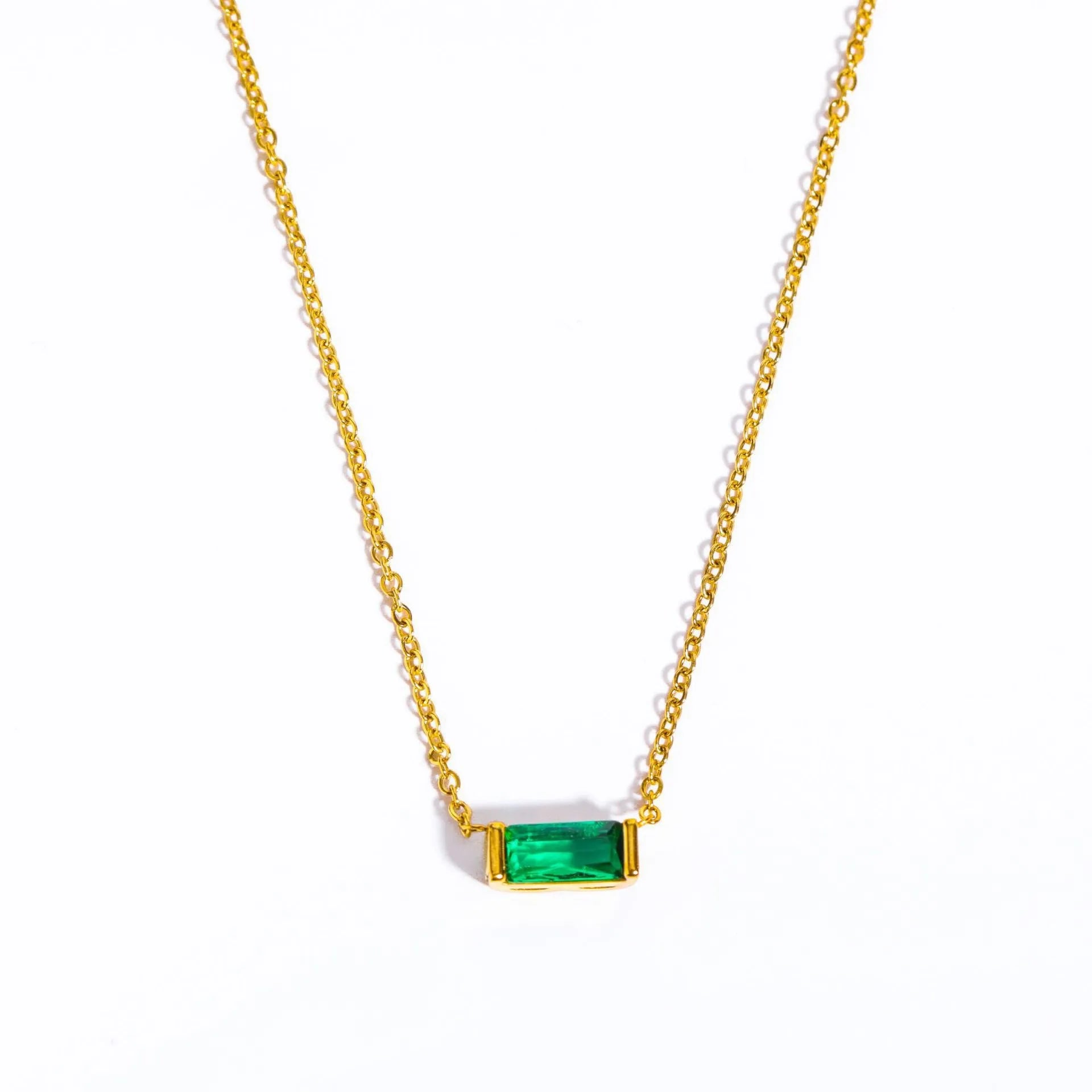 925 Sterling Silver Birthstone Necklace with Rectangular Stone
