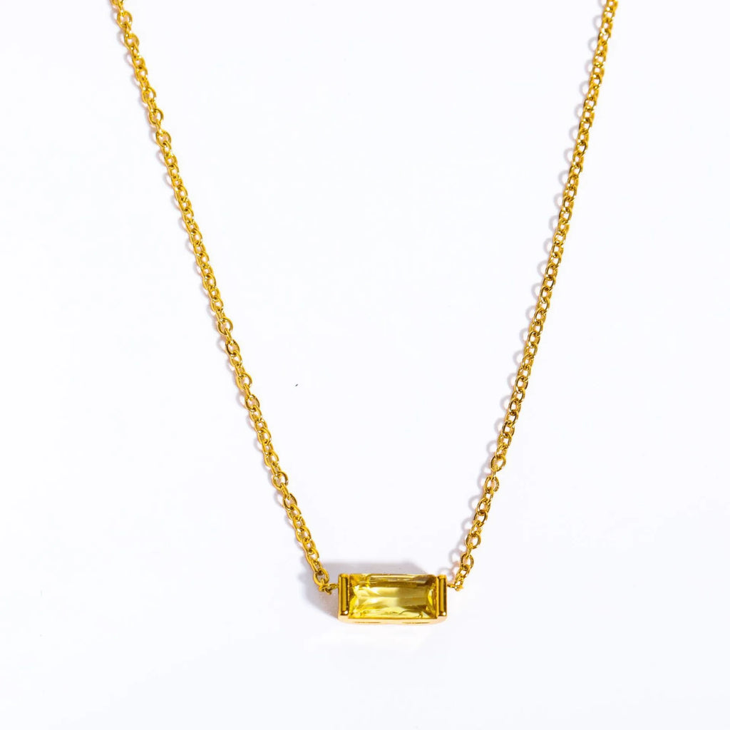 925 Sterling Silver Birthstone Necklace with Rectangular Stone