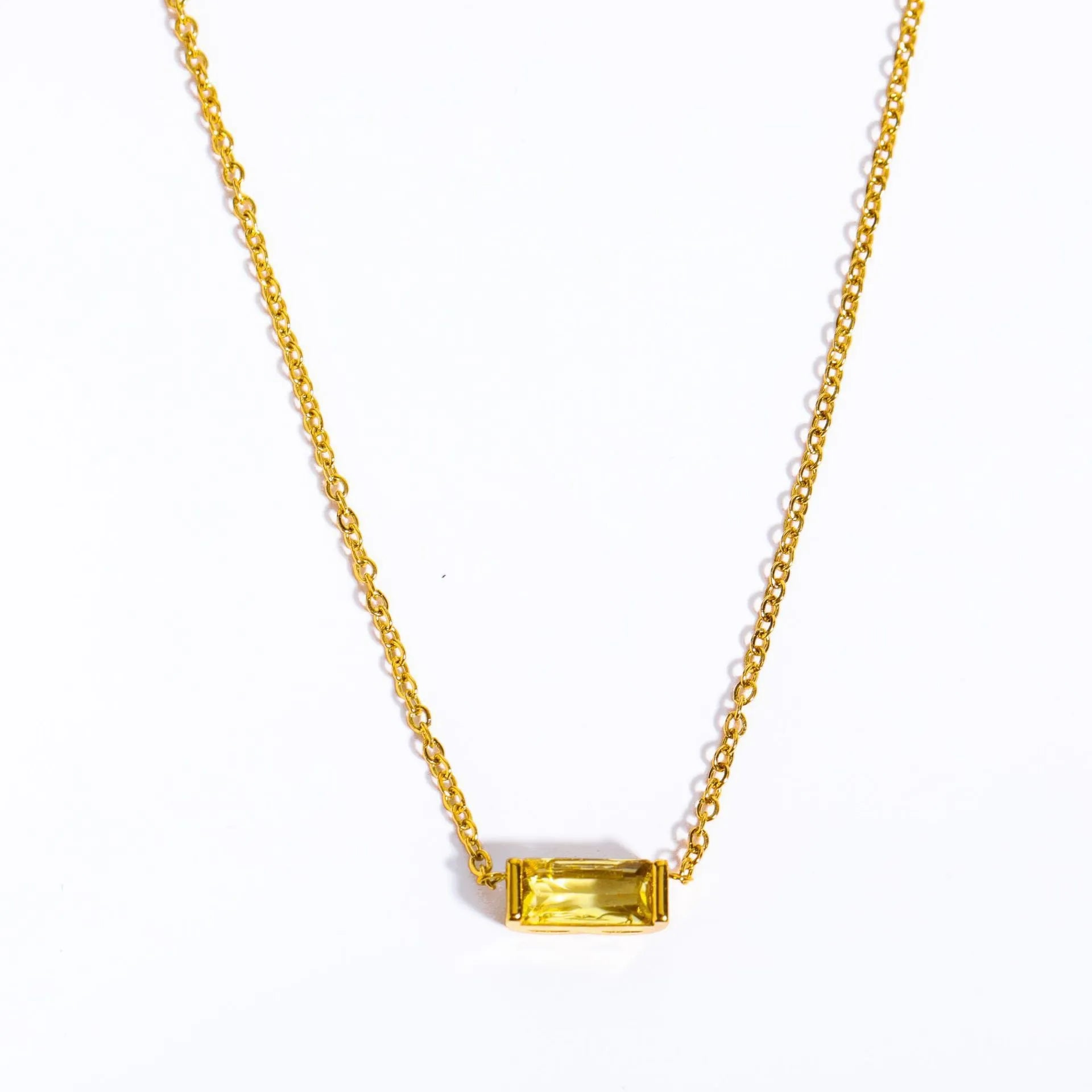 925 Sterling Silver Birthstone Necklace with Rectangular Stone