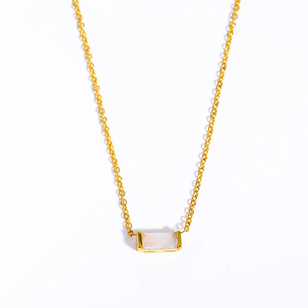 925 Sterling Silver Birthstone Necklace with Rectangular Stone
