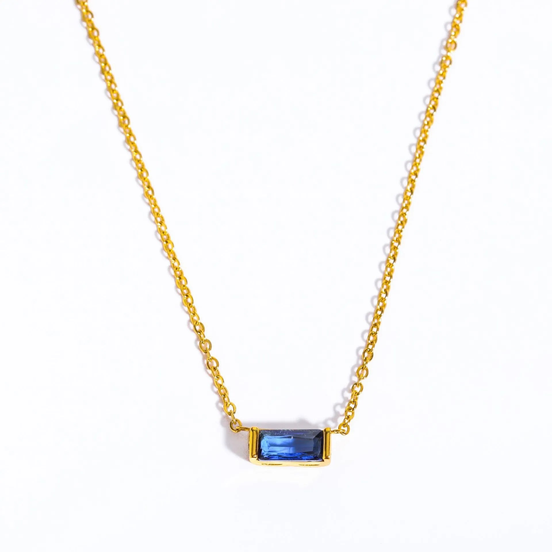 925 Sterling Silver Birthstone Necklace with Rectangular Stone