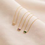 925 Sterling Silver Birthstone Necklace with Rectangular Stone