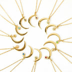 Crescent Moon Necklace in 925 Sterling Silver with Birthstone Drop