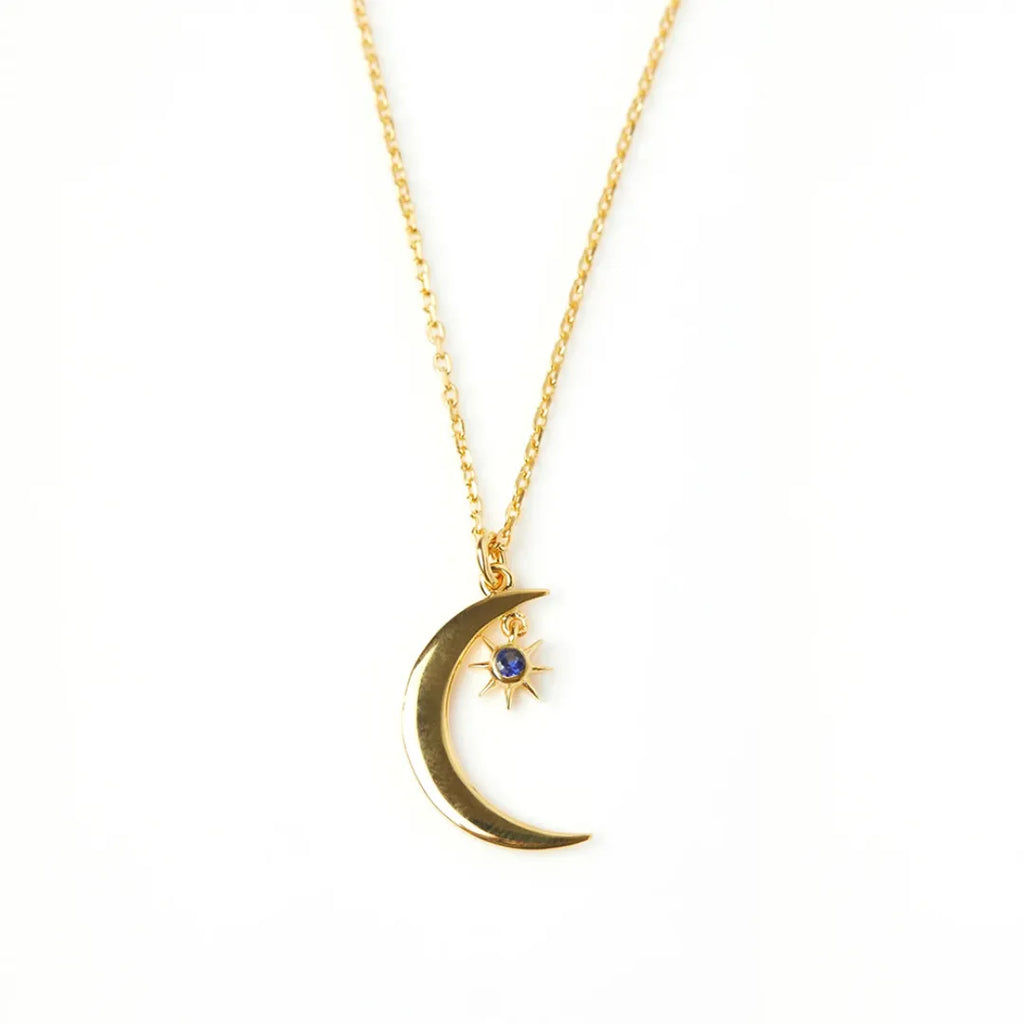Crescent Moon Necklace in 925 Sterling Silver with Birthstone Drop