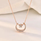 Moon And Star Necklace 925 Sterling Silver Rose Gold Plated With Cubic Zirconia
