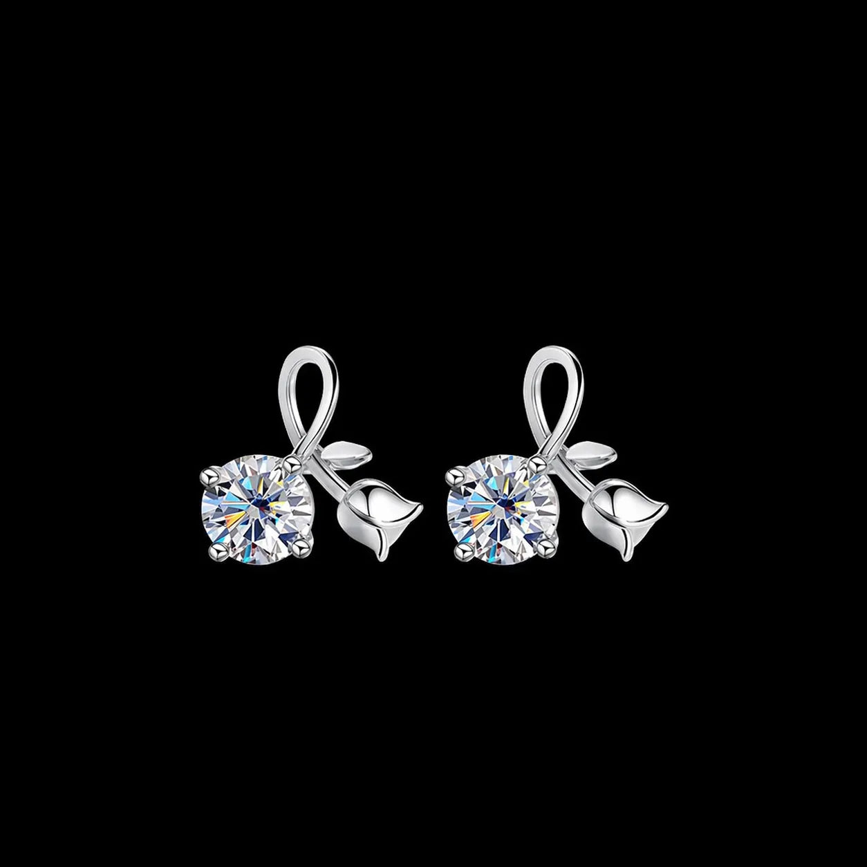 Ginkgo Leaf Earrings in 925 Sterling Silver with Moissanite