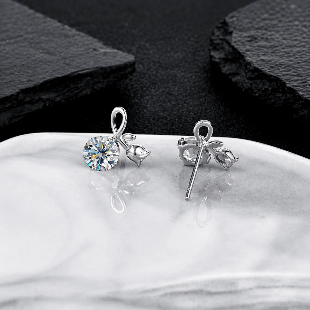Ginkgo Leaf Earrings in 925 Sterling Silver with Moissanite