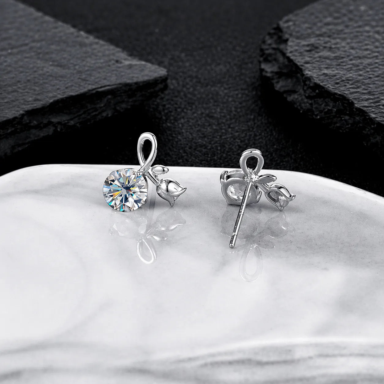 Ginkgo Leaf Earrings in 925 Sterling Silver with Moissanite