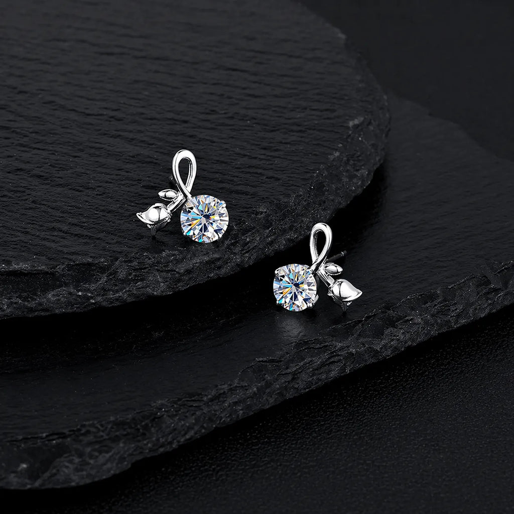 Ginkgo Leaf Earrings in 925 Sterling Silver with Moissanite