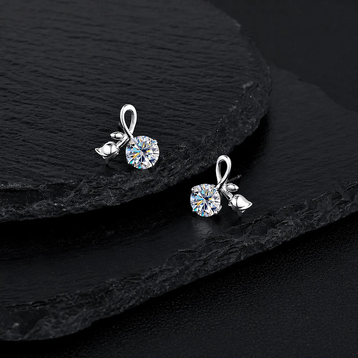 Ginkgo Leaf Earrings in 925 Sterling Silver with Moissanite