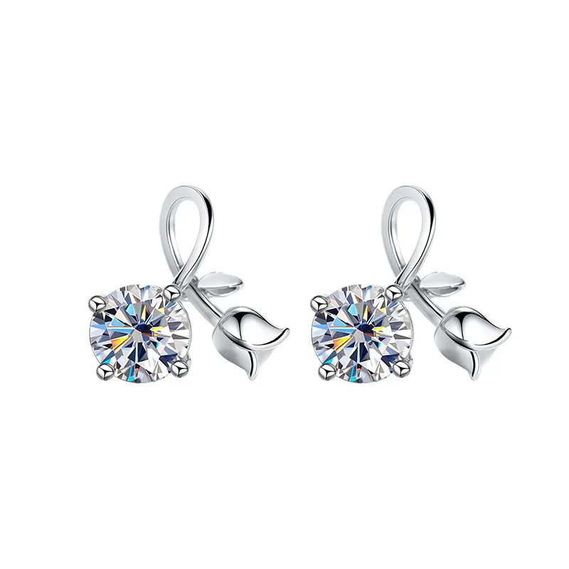 Ginkgo Leaf Earrings in 925 Sterling Silver with Moissanite