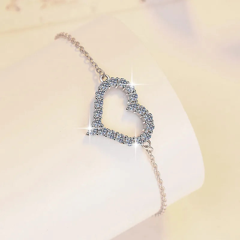 925 Sterling Silver Heart Bracelet with Cubic Zirconia for Women