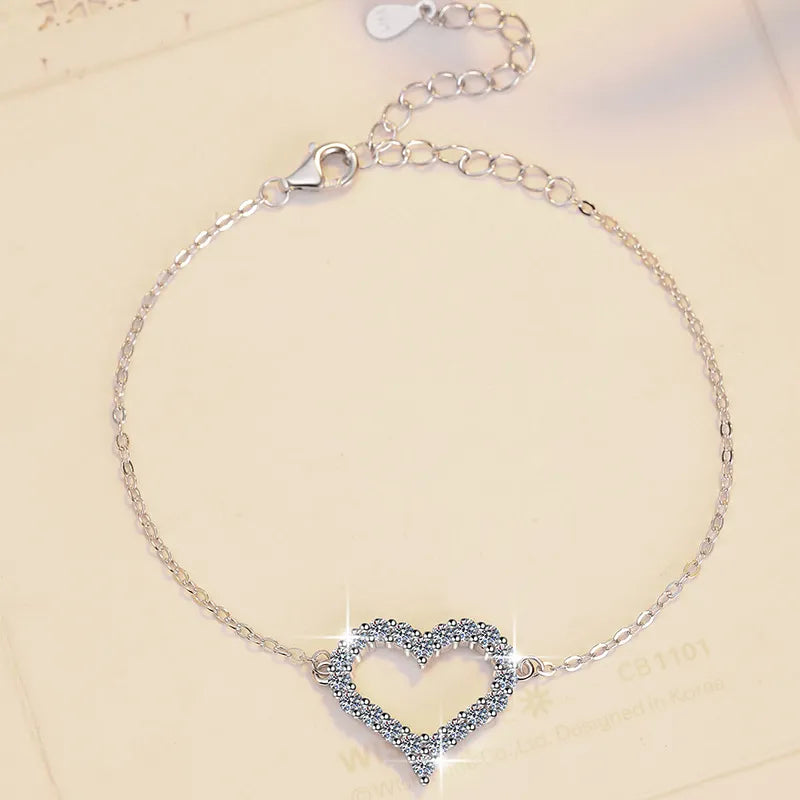 925 Sterling Silver Heart Bracelet with Cubic Zirconia for Women