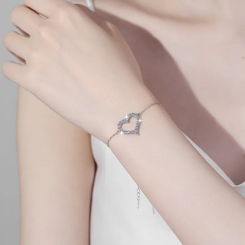 925 Sterling Silver Heart Bracelet with Cubic Zirconia for Women