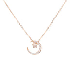 Moon And Star Necklace 925 Sterling Silver Rose Gold Plated With Cubic Zirconia