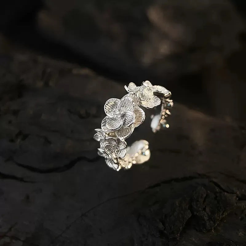 Open Flower Cluster Ring in 925 Sterling Silver