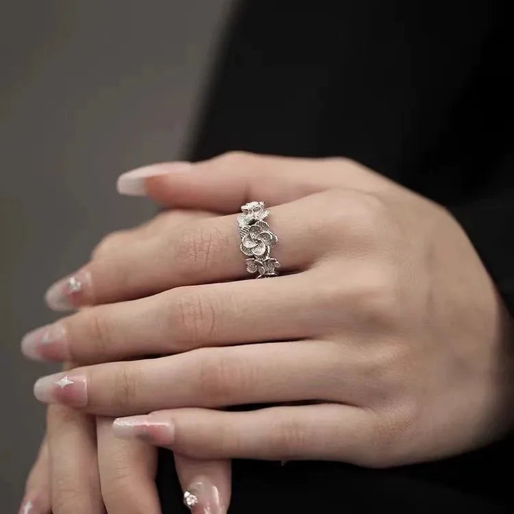 Open Flower Cluster Ring in 925 Sterling Silver