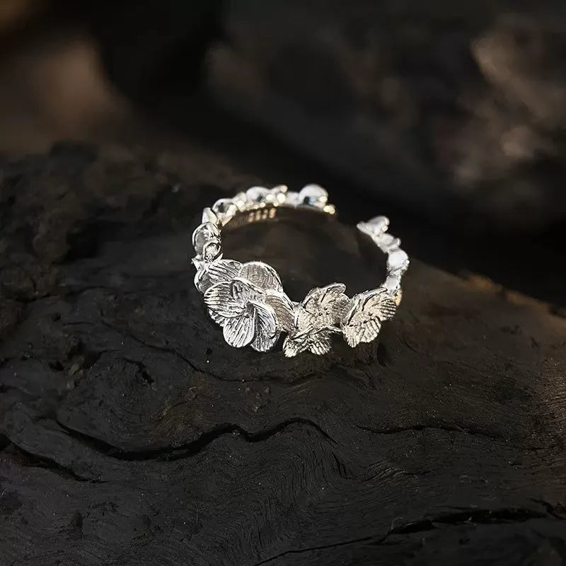 Open Flower Cluster Ring in 925 Sterling Silver