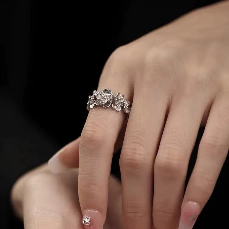 Open Flower Cluster Ring in 925 Sterling Silver