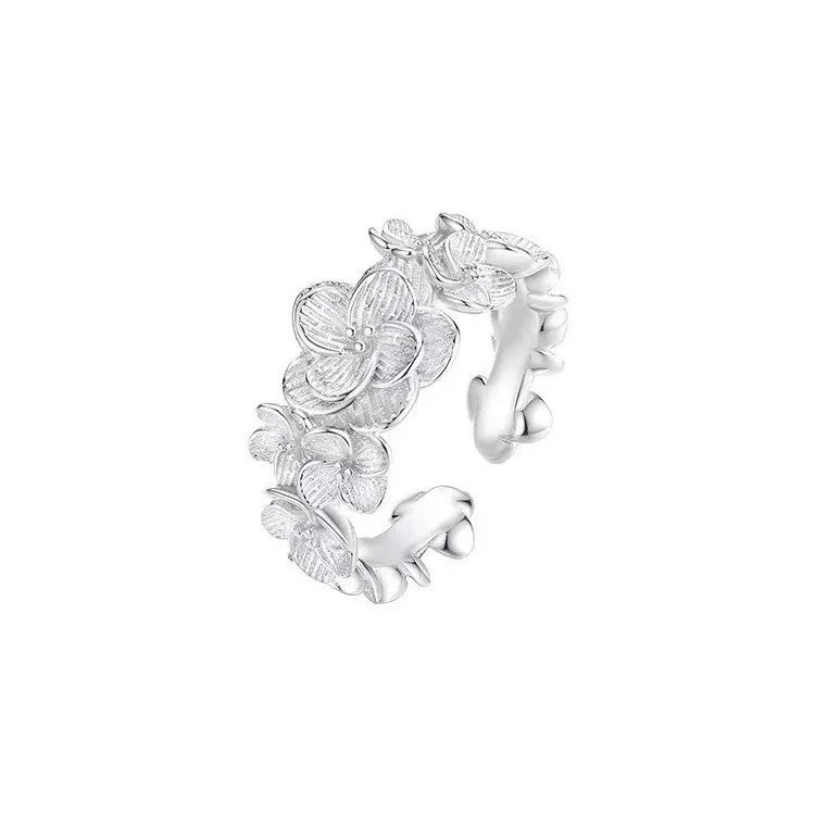 Open Flower Cluster Ring in 925 Sterling Silver