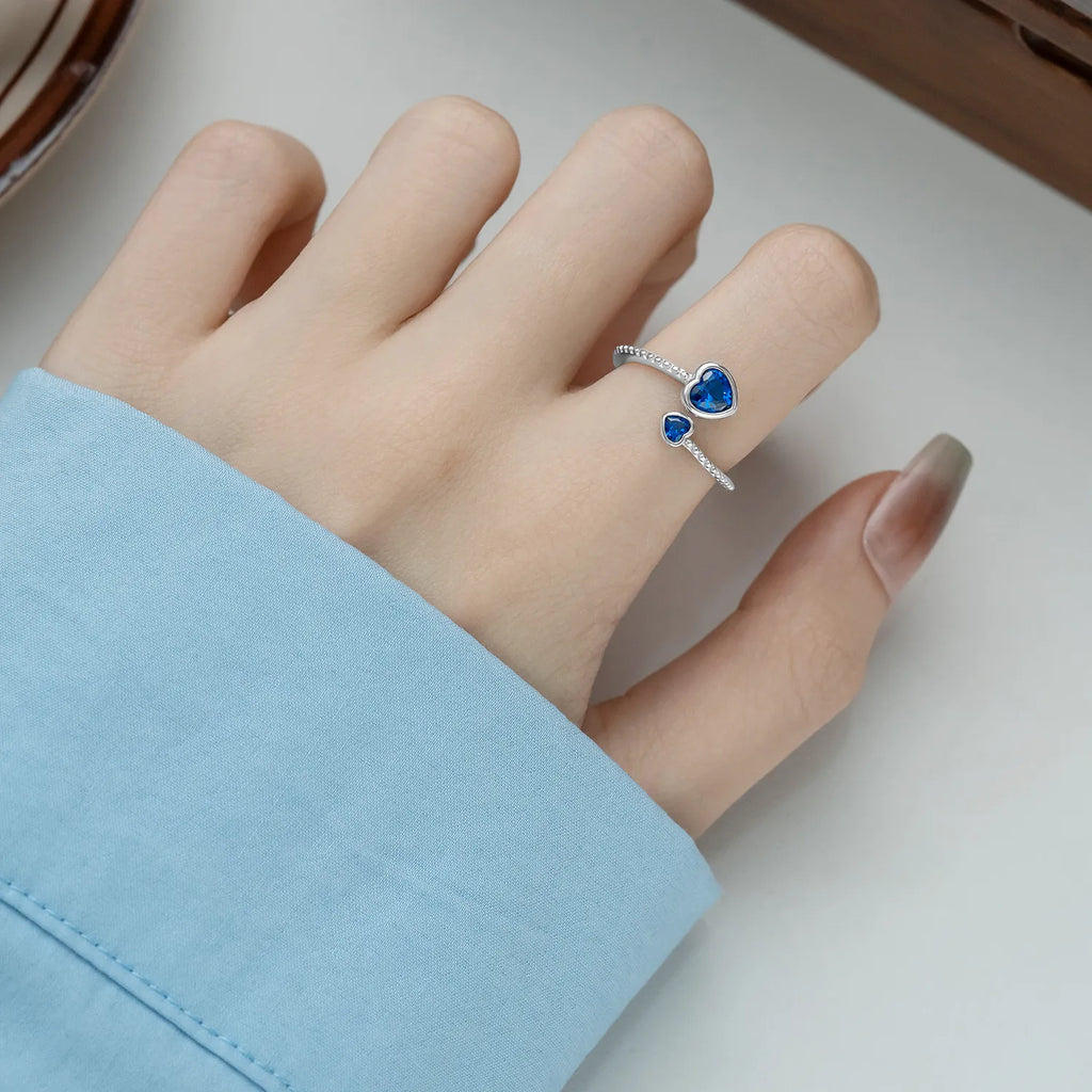 Birthstone Ring in 925 Sterling Silver with Double Heart