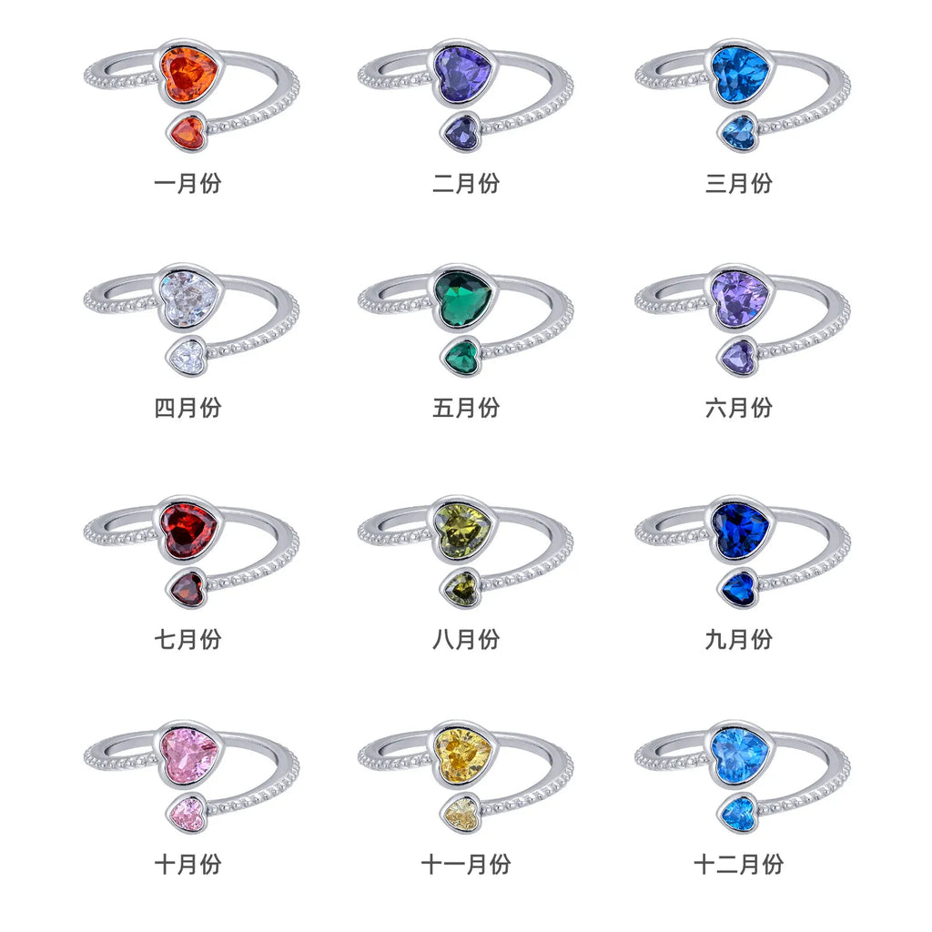 Birthstone Ring in 925 Sterling Silver with Double Heart