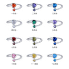 Birthstone Ring in 925 Sterling Silver with Double Heart