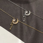 Crescent Moon Necklace 925 Sterling Silver Pendant with Star Drops