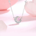 Crescent Moon Necklace in 925 Sterling Silver with Heart Accent