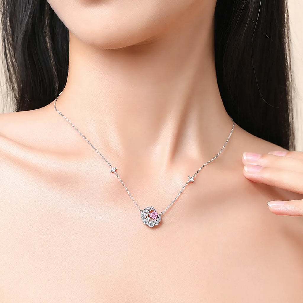 Crescent Moon Necklace in 925 Sterling Silver with Heart Accent