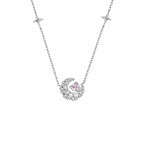 Crescent Moon Necklace in 925 Sterling Silver with Heart Accent
