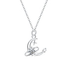 Crescent Moon and Star Necklace in 925 Sterling Silver with Cubic Zirconia