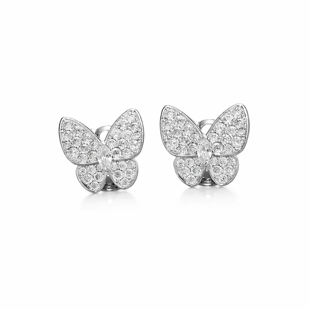 925 Sterling Silver Cubic Zirconia Framed Butterfly Earrings