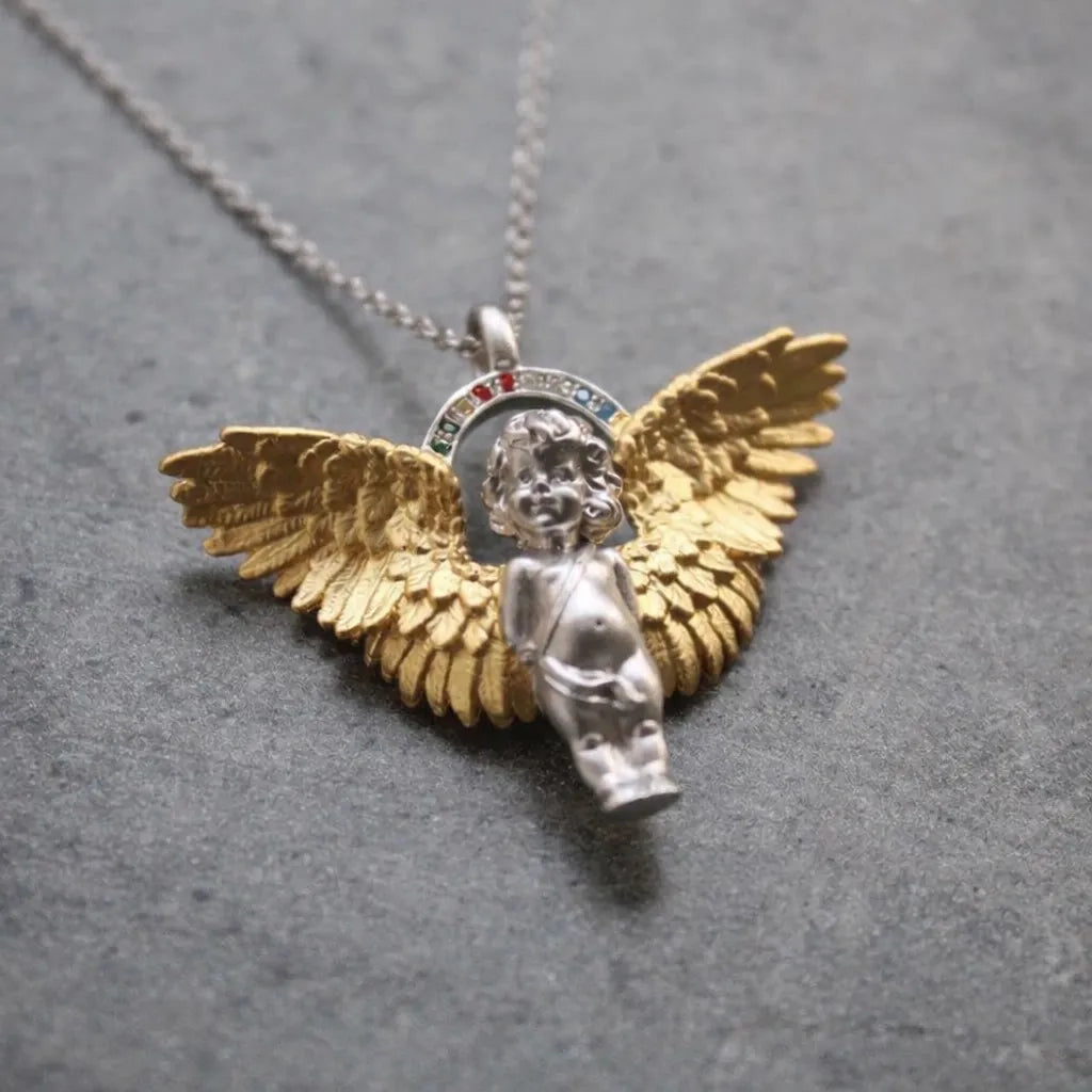 Angel Necklace 925 Sterling Silver With Halo Frame