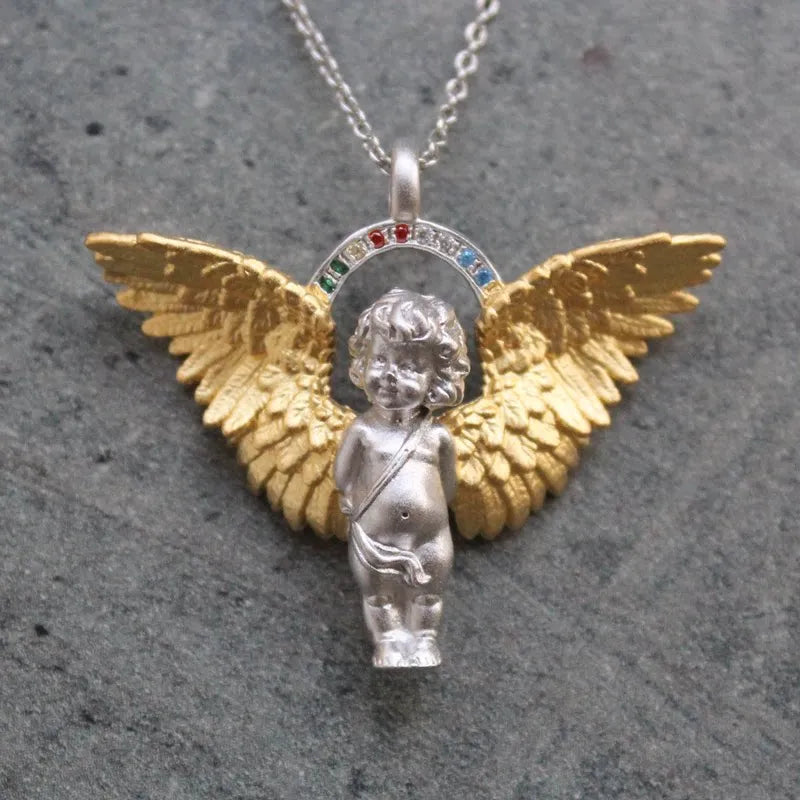 Angel Necklace 925 Sterling Silver With Halo Frame